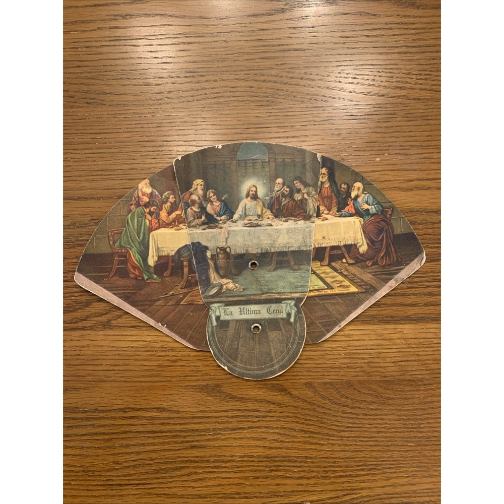 Vintage The Last Supper Tri-Folding Cardboard Fan Valdes Curious Shop Christian
